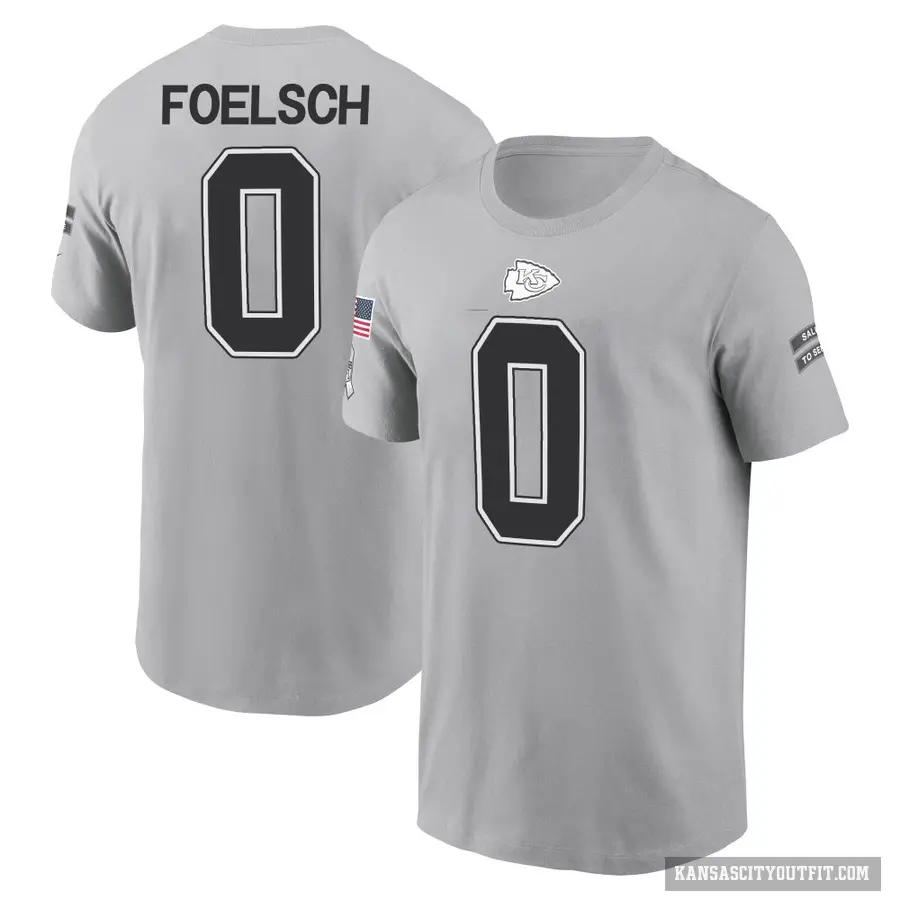 Men's ＃0 Kevin Foelsch Kansas City Chiefs Gray 2024 Salute to Service T-Shirt
