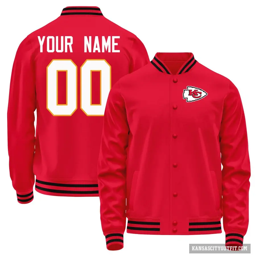 Men's ＃00 Custom Kansas City Chiefs Red Full-Snap Name & Number Jacket