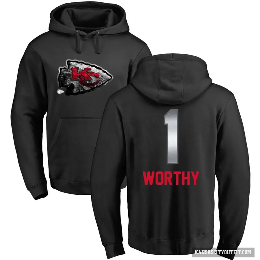 Men's ＃1 Xavier Worthy Kansas City Chiefs Black Midnight Mascot Pullover Hoodie