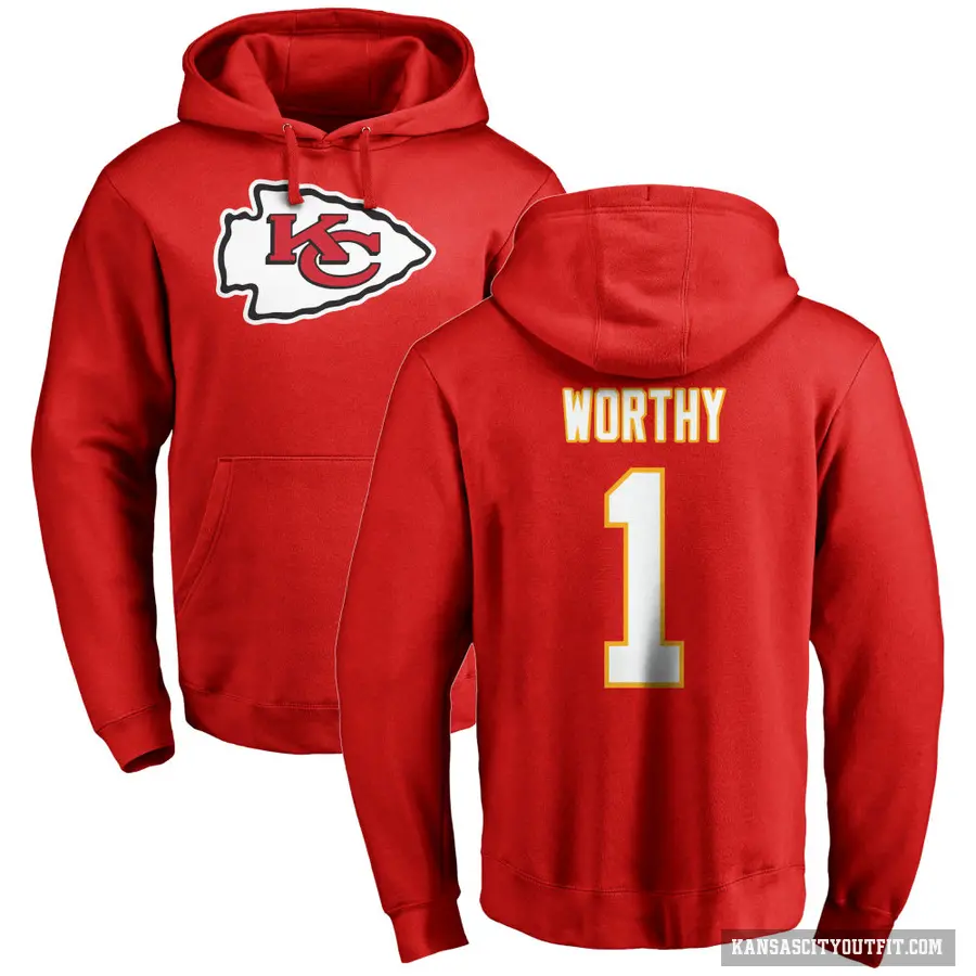 Men's ＃1 Xavier Worthy Kansas City Chiefs Red Pro Line Logo Pullover Hoodie