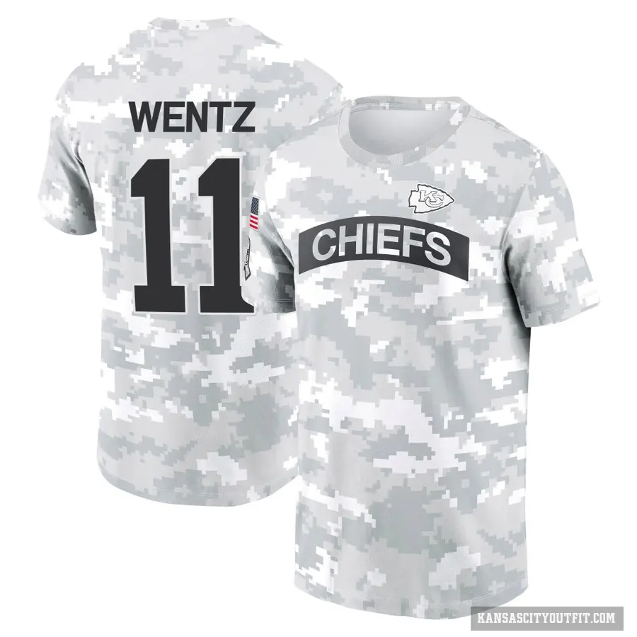 Men's ＃11 Carson Wentz Kansas City Chiefs Camo Arctic 2024 Salute to Service Performance T-Shirt