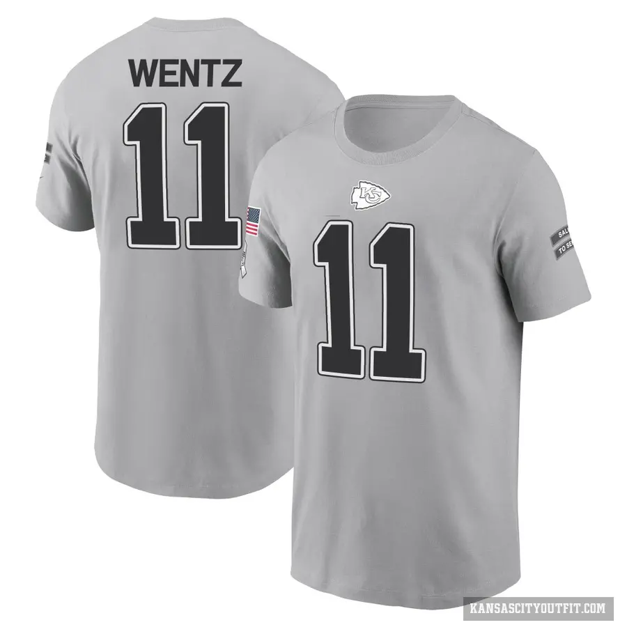 Men's ＃11 Carson Wentz Kansas City Chiefs Gray 2024 Salute to Service T-Shirt