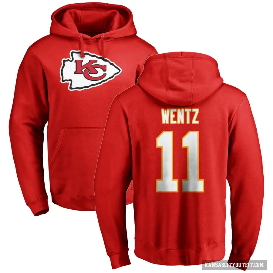 Men's ＃11 Carson Wentz Kansas City Chiefs Red Pro Line Logo Pullover Hoodie