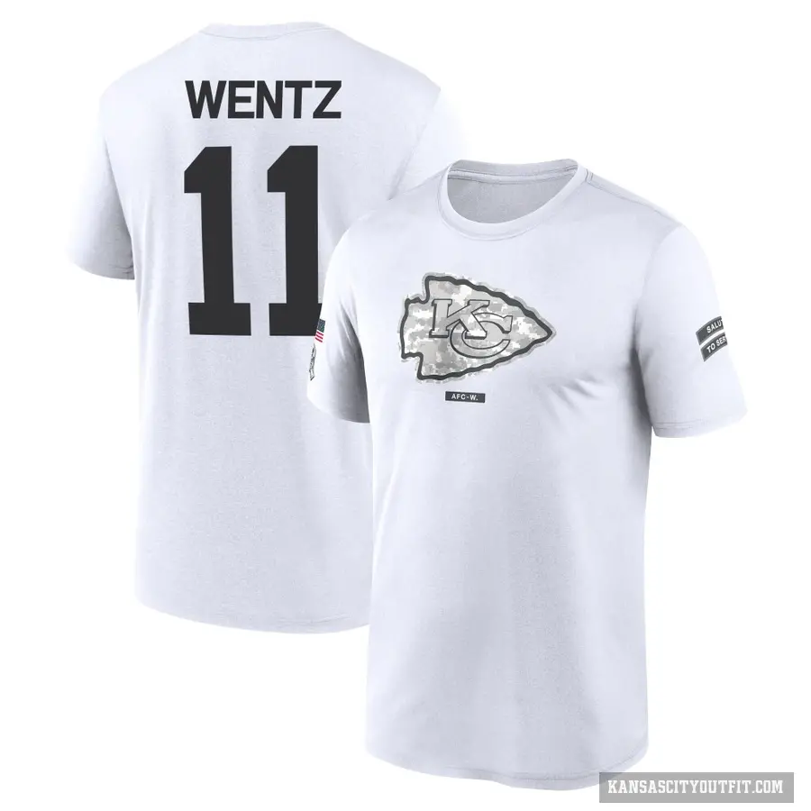 Men's ＃11 Carson Wentz Kansas City Chiefs White 2024 Salute to Service Performance T-Shirt