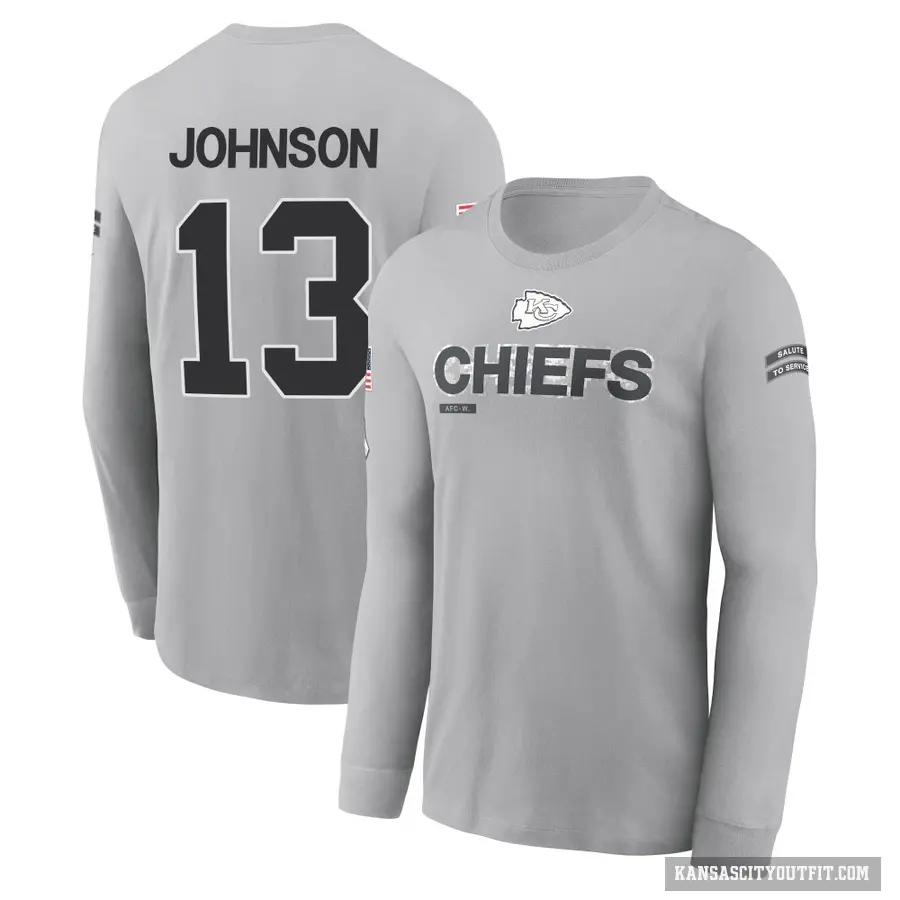 Men's ＃13 Nazeeh Johnson Kansas City Chiefs Gray 2024 Salute to Service Long Sleeve T-Shirt