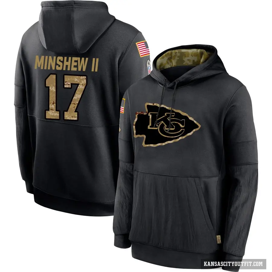 Men's ＃17 Gardner Minshew Kansas City Chiefs Black 2020 Salute to Service Sideline Performance Pullover Hoodie