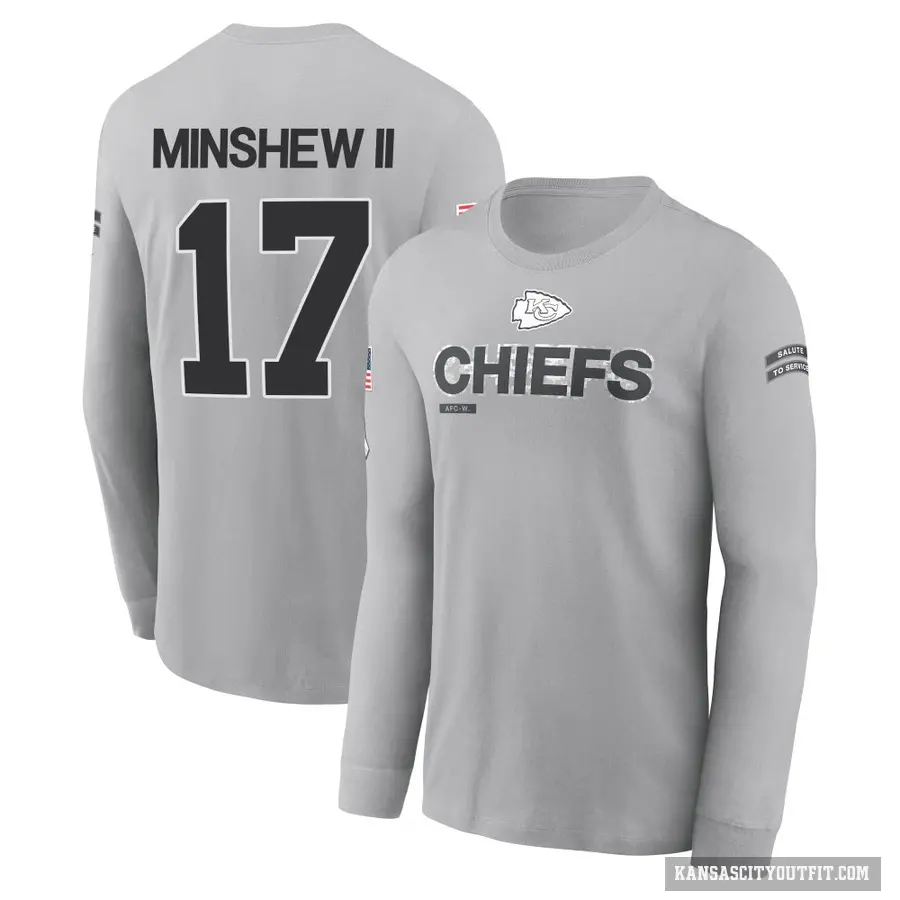 Men's ＃17 Gardner Minshew Kansas City Chiefs Gray 2024 Salute to Service Long Sleeve T-Shirt