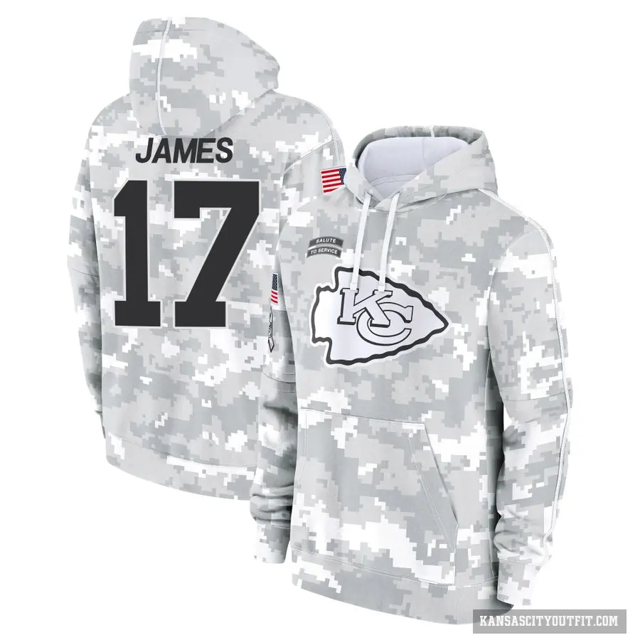 Men's ＃17 Richie James Kansas City Chiefs Arctic Camo 2024 Salute to Service Club Fleece Pullover Hoodie
