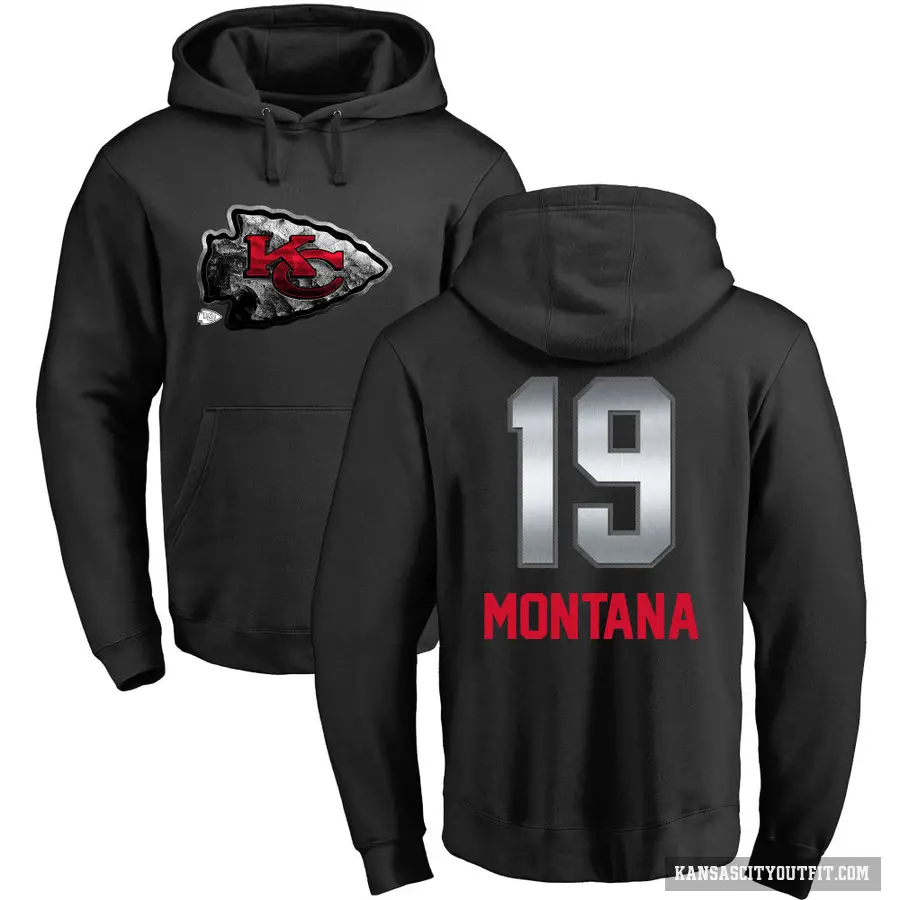 Men's ＃19 Joe Montana Kansas City Chiefs Black Midnight Mascot Pullover Hoodie