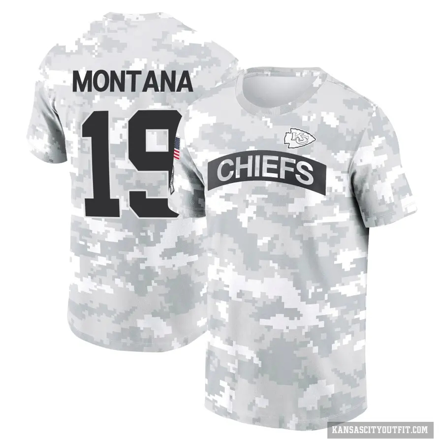 Men's ＃19 Joe Montana Kansas City Chiefs Camo Arctic 2024 Salute to Service Performance T-Shirt