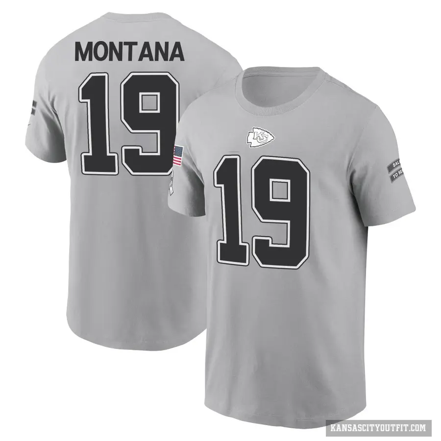 Men's ＃19 Joe Montana Kansas City Chiefs Gray 2024 Salute to Service T-Shirt