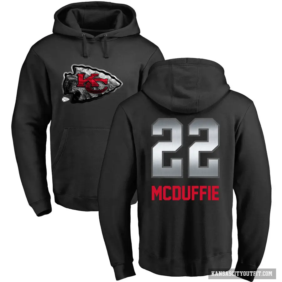 Men's ＃22 Trent McDuffie Kansas City Chiefs Black Midnight Mascot Pullover Hoodie