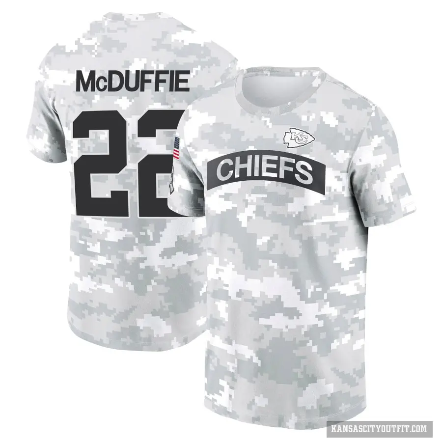 Men's ＃22 Trent McDuffie Kansas City Chiefs Camo Arctic 2024 Salute to Service Performance T-Shirt