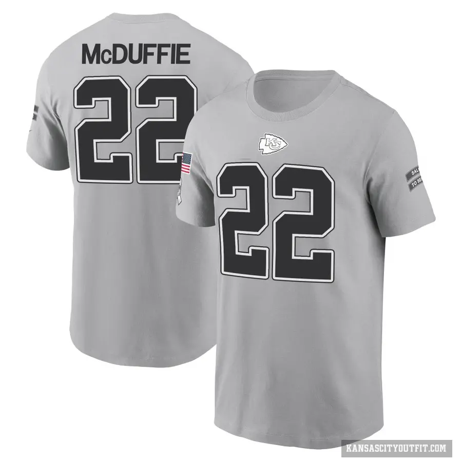 Men's ＃22 Trent McDuffie Kansas City Chiefs Gray 2024 Salute to Service T-Shirt