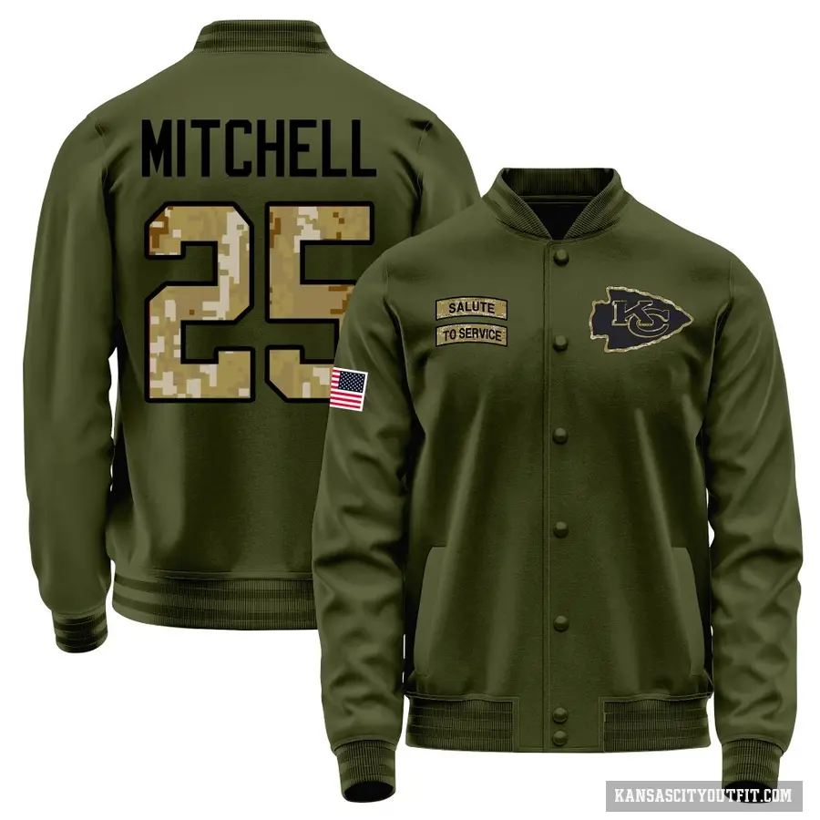 Men's ＃25 Elijah Mitchell Kansas City Chiefs Olive Salute to Service Sideline Performance Jacket