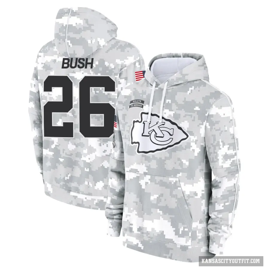 Men's ＃26 Deon Bush Kansas City Chiefs Arctic Camo 2024 Salute to Service Club Fleece Pullover Hoodie