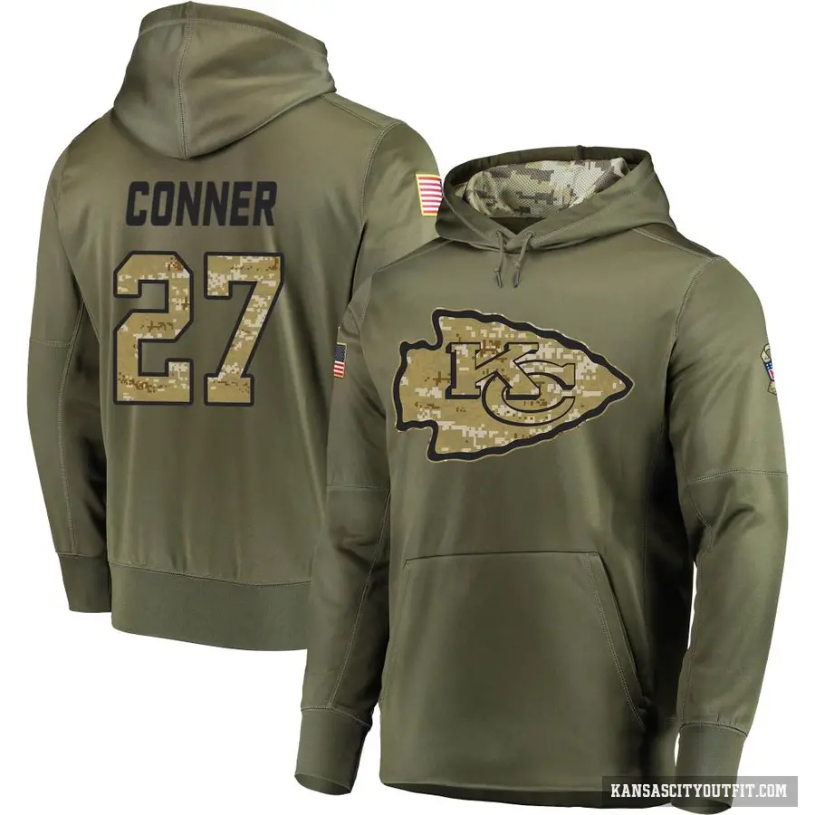 Men's ＃27 Chamarri Conner Kansas City Chiefs Olive Salute to Service Pullover Hoodie