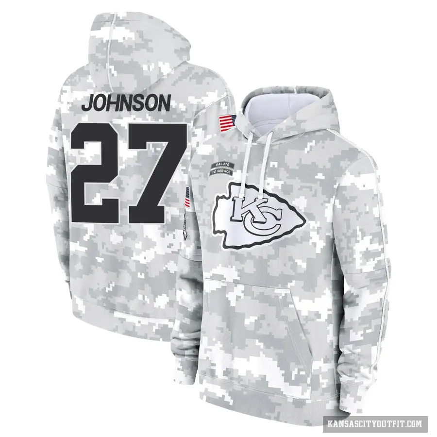 Men's ＃27 Larry Johnson Kansas City Chiefs Arctic Camo 2024 Salute to Service Club Fleece Pullover Hoodie