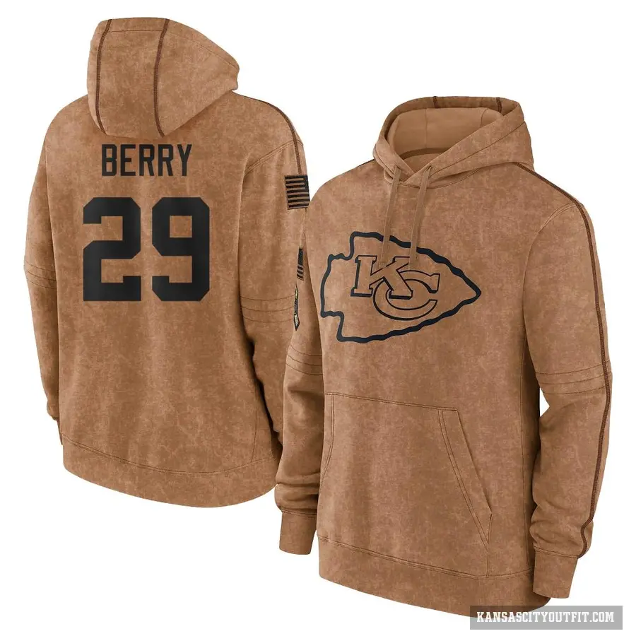 Men's ＃29 Eric Berry Kansas City Chiefs Brown 2023 Salute To Service Club Pullover Hoodie
