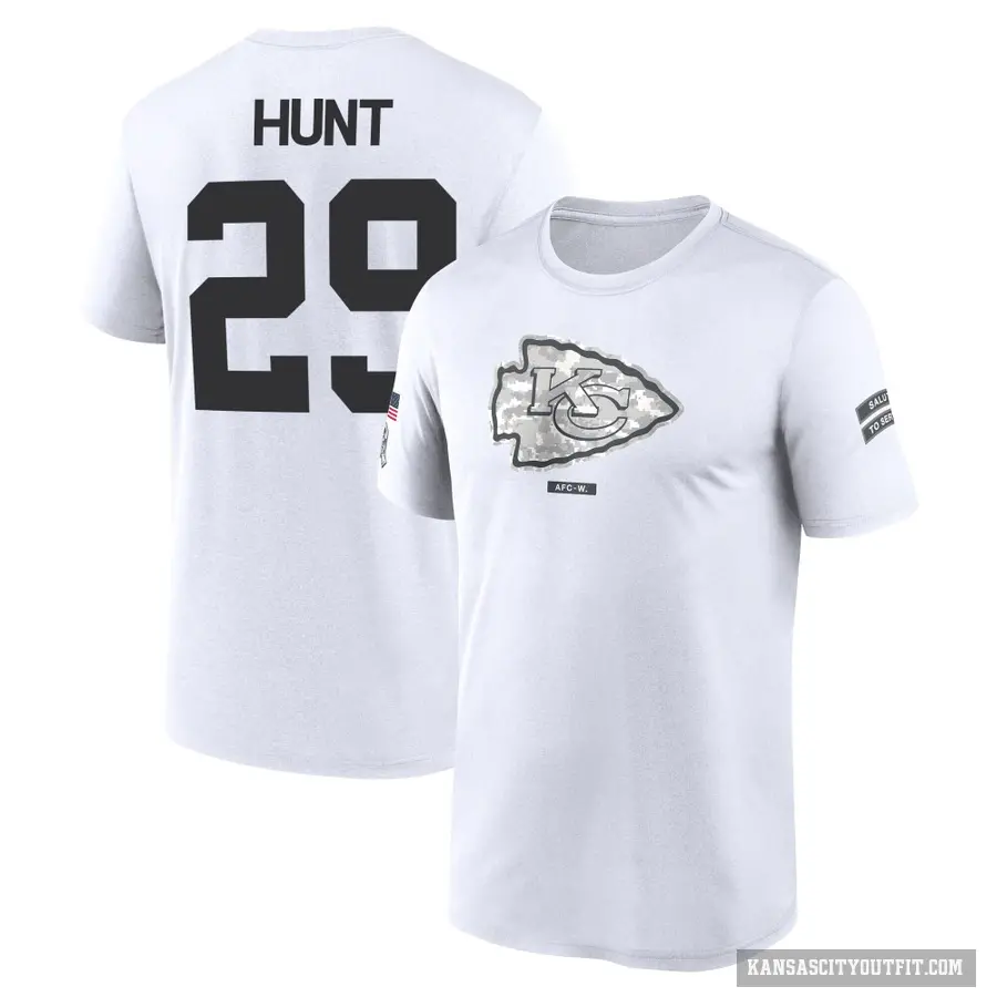 Men's ＃29 Kareem Hunt Kansas City Chiefs White 2024 Salute to Service Performance T-Shirt