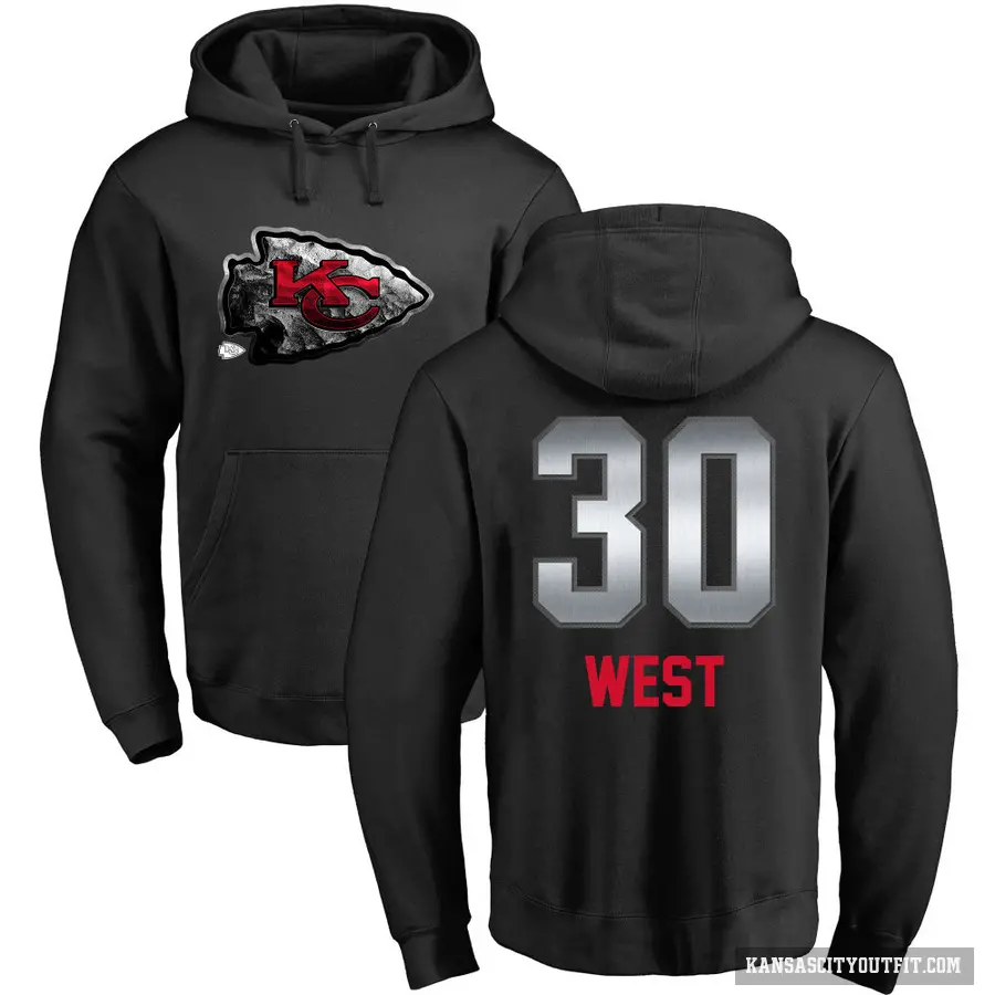 Men's ＃30 Charcandrick West Kansas City Chiefs Black Midnight Mascot Pullover Hoodie