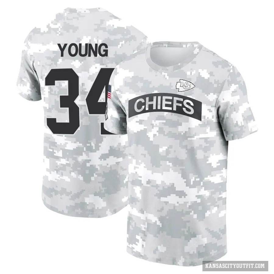 Men's ＃34 Elijah Young Kansas City Chiefs Camo Arctic 2024 Salute to Service Performance T-Shirt