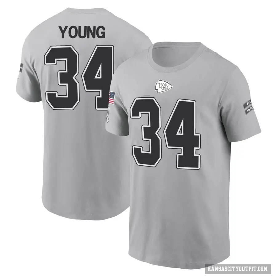 Men's ＃34 Elijah Young Kansas City Chiefs Gray 2024 Salute to Service T-Shirt