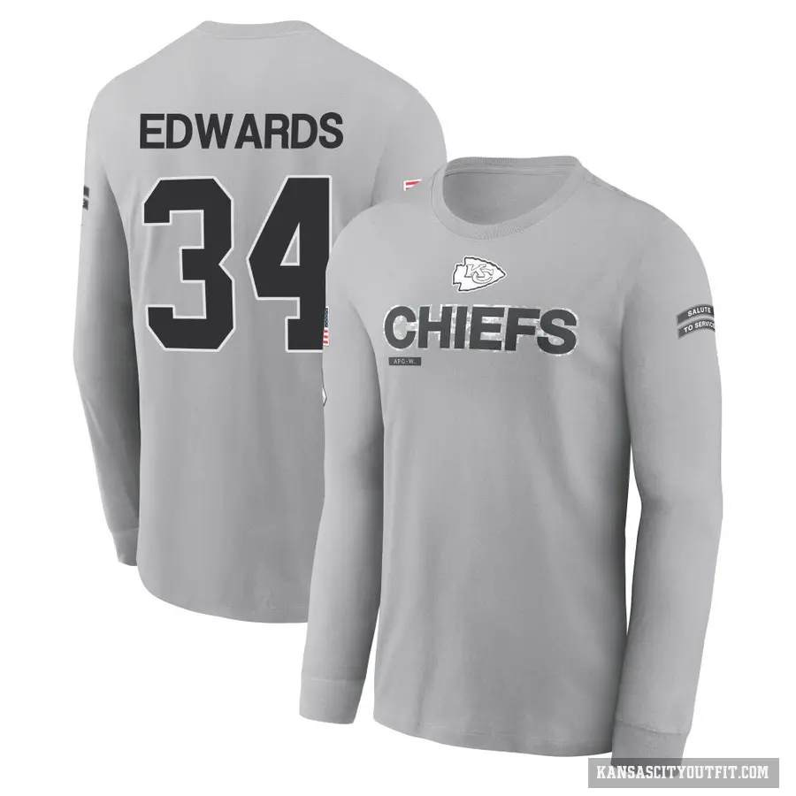 Men's ＃34 Mike Edwards Kansas City Chiefs Gray 2024 Salute to Service Long Sleeve T-Shirt