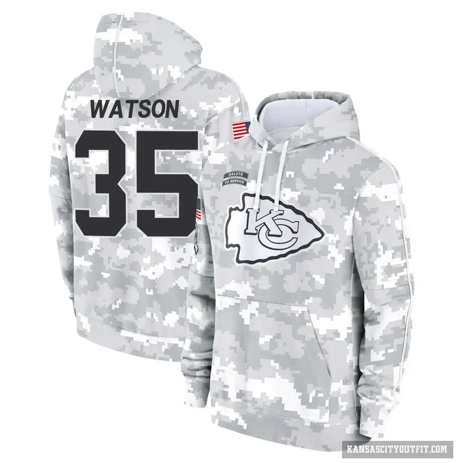 Men's ＃35 Jaylen Watson Kansas City Chiefs Arctic Camo 2024 Salute to Service Club Fleece Pullover Hoodie