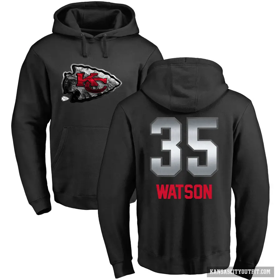 Men's ＃35 Jaylen Watson Kansas City Chiefs Black Midnight Mascot Pullover Hoodie