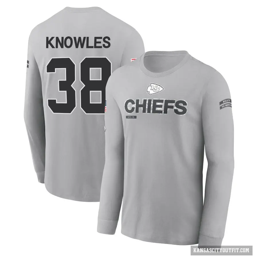Men's ＃38 Kevin Knowles II Kansas City Chiefs Gray 2024 Salute to Service Long Sleeve T-Shirt