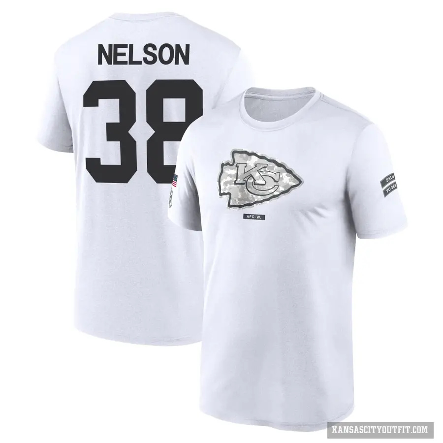 Men's ＃38 Steven Nelson Kansas City Chiefs White 2024 Salute to Service Performance T-Shirt