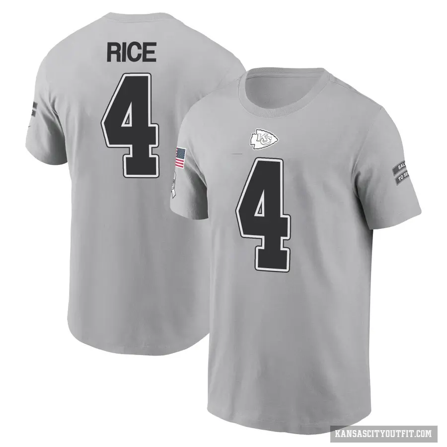 Men's ＃4 Rashee Rice Kansas City Chiefs Gray 2024 Salute to Service T-Shirt