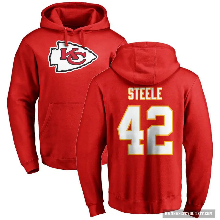 Men's ＃42 Carson Steele Kansas City Chiefs Red Pro Line Logo Pullover Hoodie