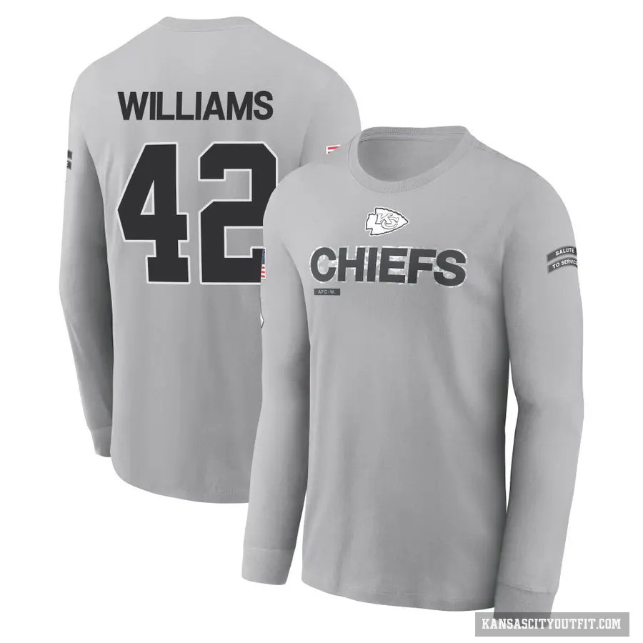 Men's ＃42 Major Williams Kansas City Chiefs Gray 2024 Salute to Service Long Sleeve T-Shirt
