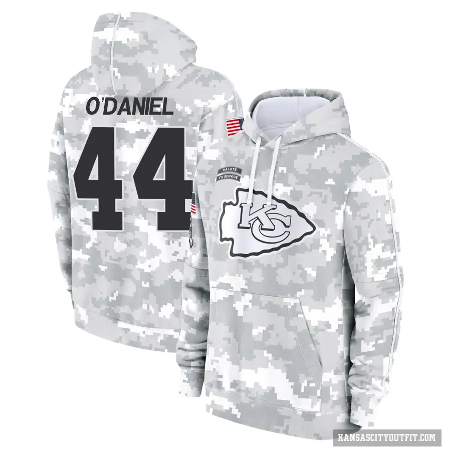 Men's ＃44 Dorian O'Daniel Kansas City Chiefs Arctic Camo 2024 Salute to Service Club Fleece Pullover Hoodie