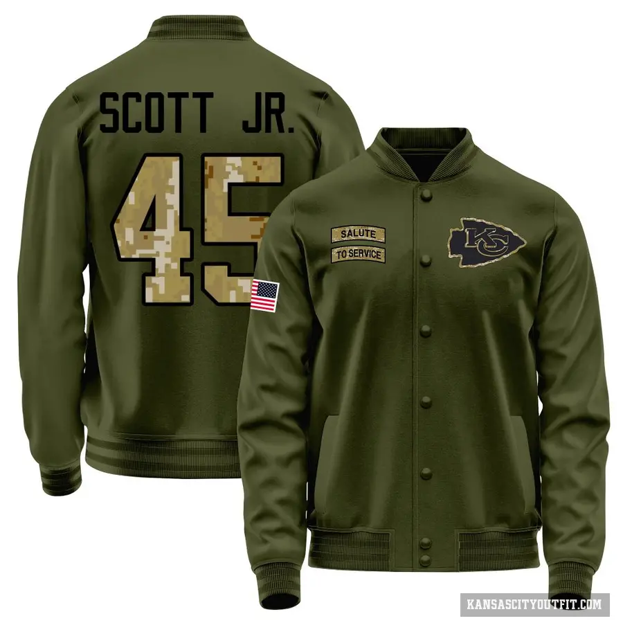 Men's ＃45 Eric Scott Jr. Kansas City Chiefs Olive Salute to Service Sideline Performance Jacket