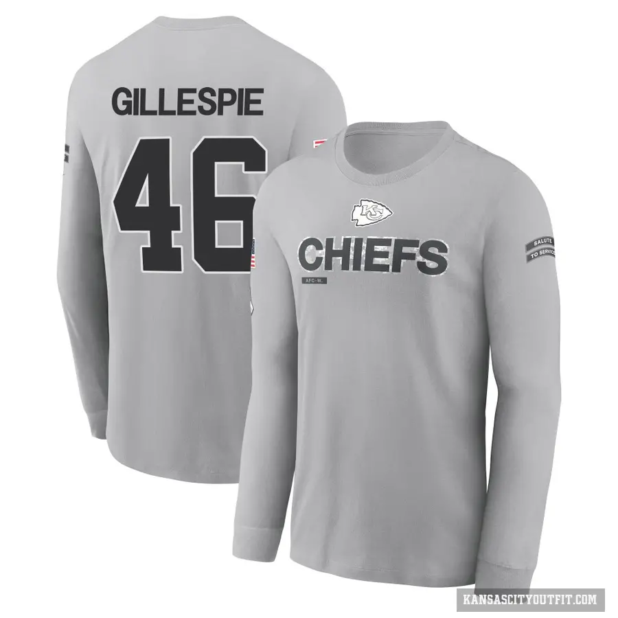 Men's ＃46 Tyree Gillespie Kansas City Chiefs Gray 2024 Salute to Service Long Sleeve T-Shirt
