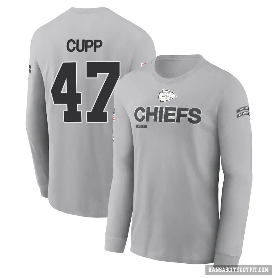 Men's ＃47 Baylor Cupp Kansas City Chiefs Gray 2024 Salute to Service Long Sleeve T-Shirt