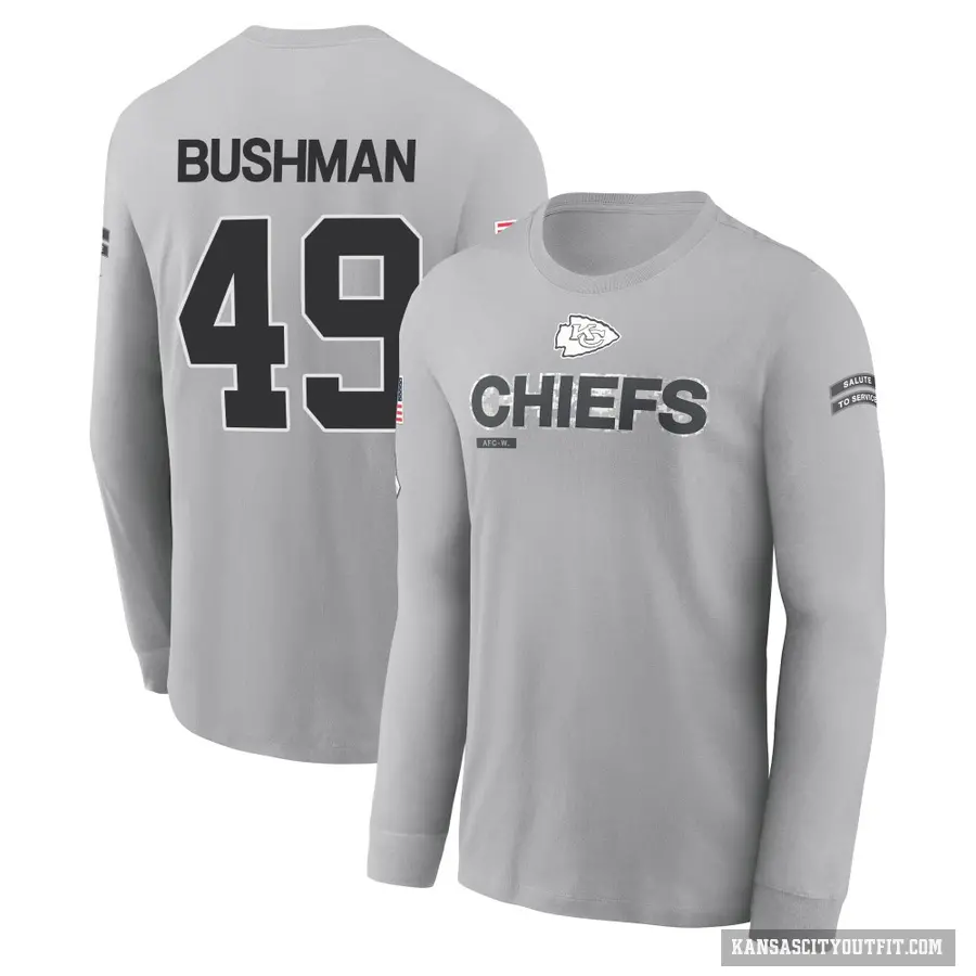 Men's ＃49 Matt Bushman Kansas City Chiefs Gray 2024 Salute to Service Long Sleeve T-Shirt
