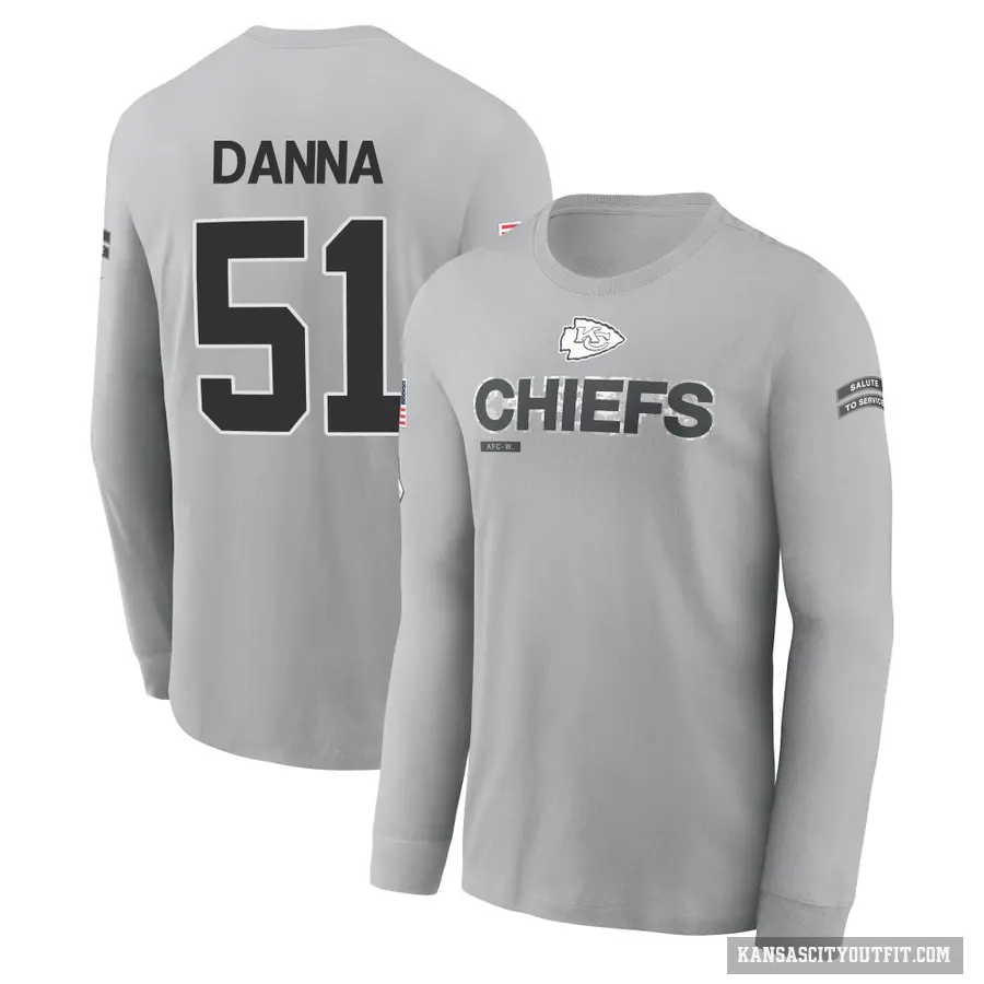 Men's ＃51 Mike Danna Kansas City Chiefs Gray 2024 Salute to Service Long Sleeve T-Shirt