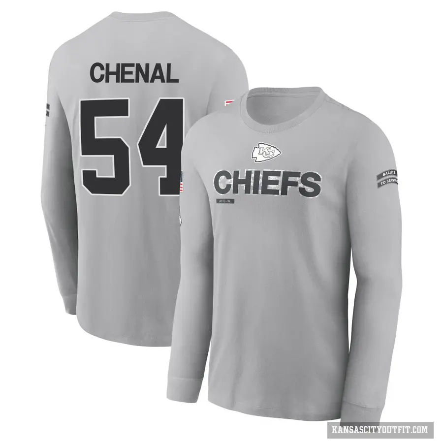 Men's ＃54 Leo Chenal Kansas City Chiefs Gray 2024 Salute to Service Long Sleeve T-Shirt