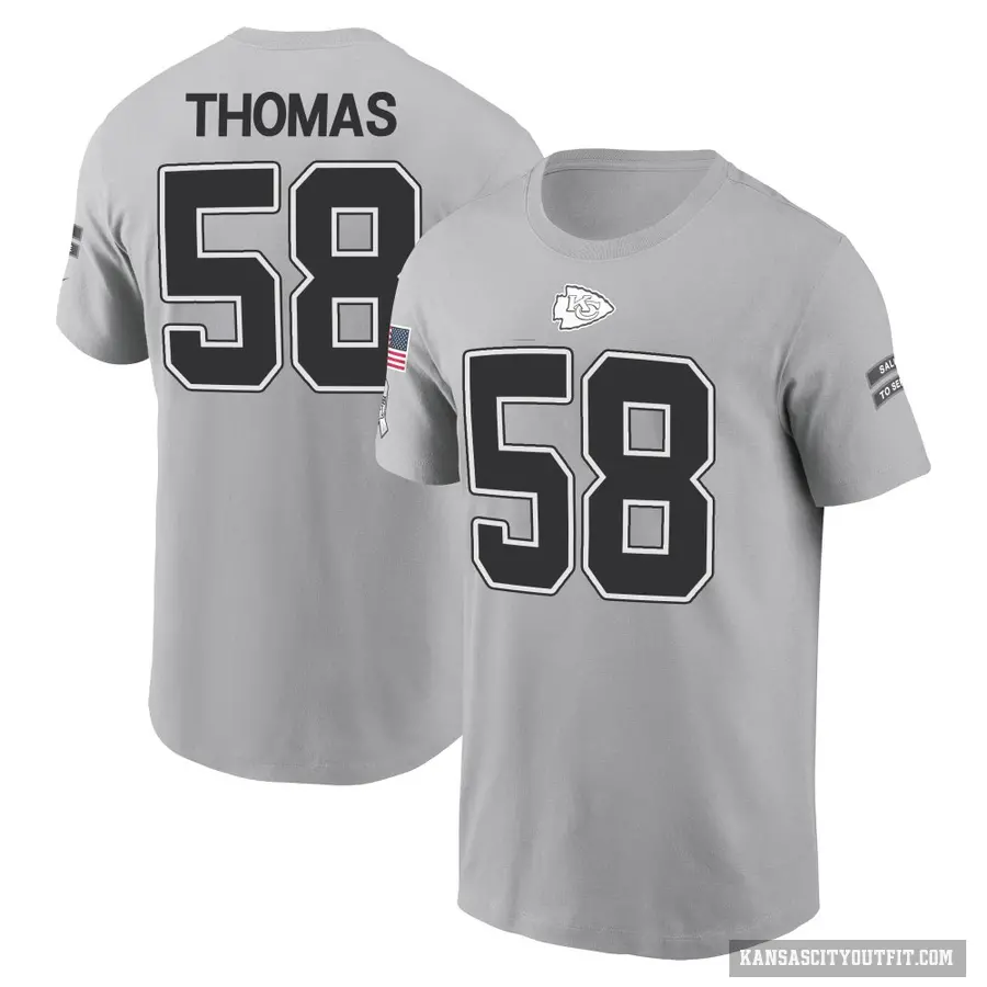 Men's ＃58 Derrick Thomas Kansas City Chiefs Gray 2024 Salute to Service T-Shirt