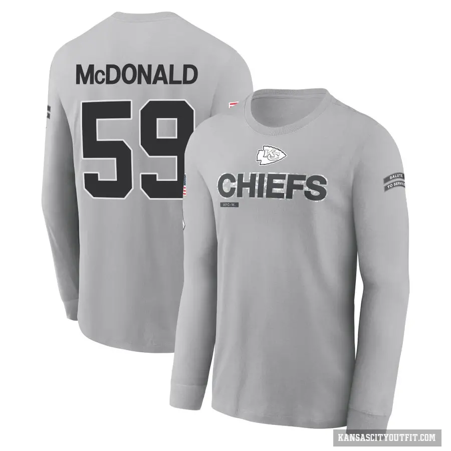 Men's ＃59 Cooper McDonald Kansas City Chiefs Gray 2024 Salute to Service Long Sleeve T-Shirt