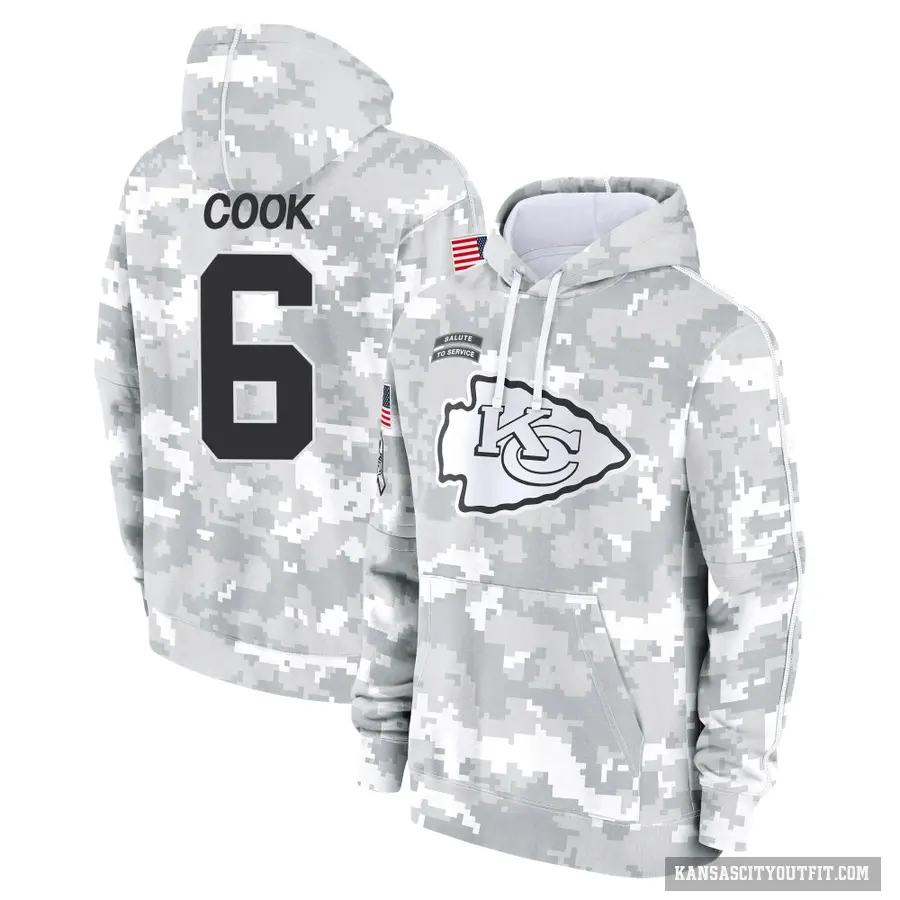 Men's ＃6 Bryan Cook Kansas City Chiefs Arctic Camo 2024 Salute to Service Club Fleece Pullover Hoodie