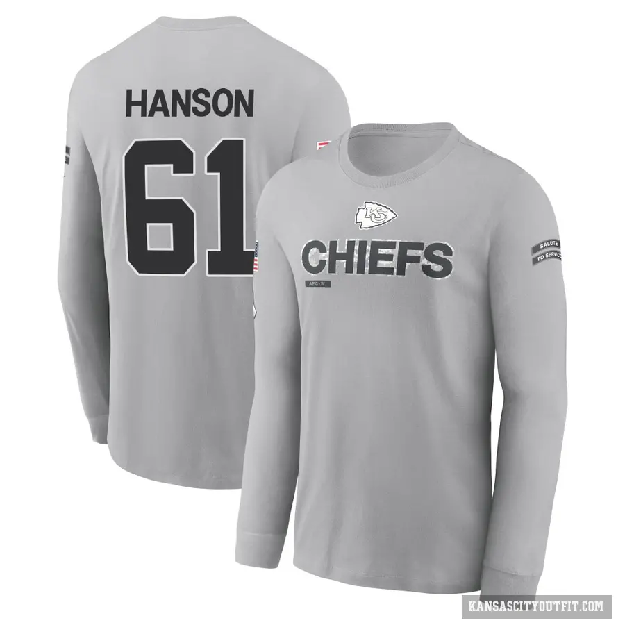 Men's ＃61 C.J. Hanson Kansas City Chiefs Gray 2024 Salute to Service Long Sleeve T-Shirt