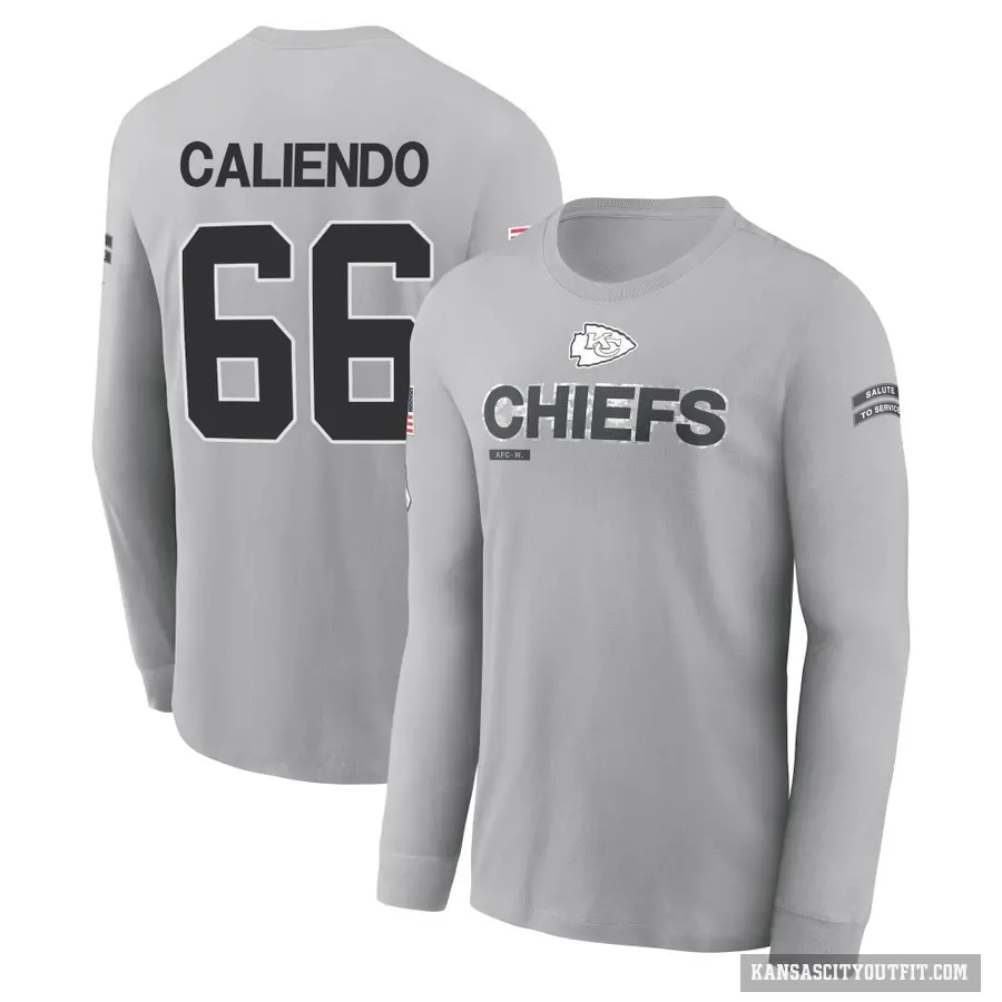 Men's ＃66 Mike Caliendo Kansas City Chiefs Gray 2024 Salute to Service Long Sleeve T-Shirt