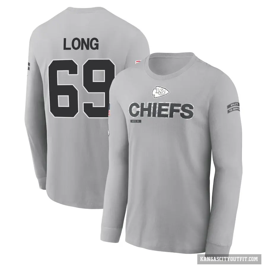 Men's ＃69 Kyle Long Kansas City Chiefs Gray 2024 Salute to Service Long Sleeve T-Shirt