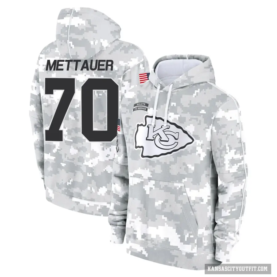 Men's ＃70 McKade Mettauer Kansas City Chiefs Arctic Camo 2024 Salute to Service Club Fleece Pullover Hoodie