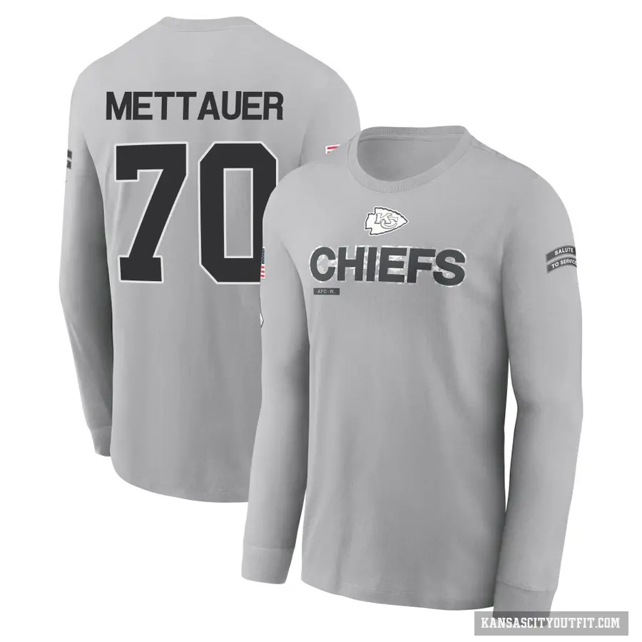 Men's ＃70 McKade Mettauer Kansas City Chiefs Gray 2024 Salute to Service Long Sleeve T-Shirt